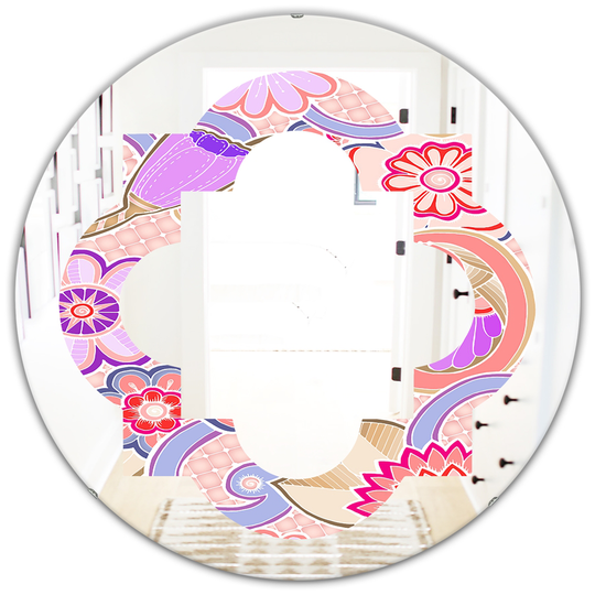 Designart 24-in x 24-in Floral Botanical Retro XIII Modern Round Wall Mirror in Multi-Colour