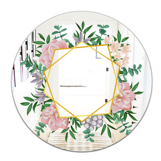Designart Efflorescent Gold Pink 2 Round 24-in L x 24-in W Polished Country Wall Mounted Mirror
