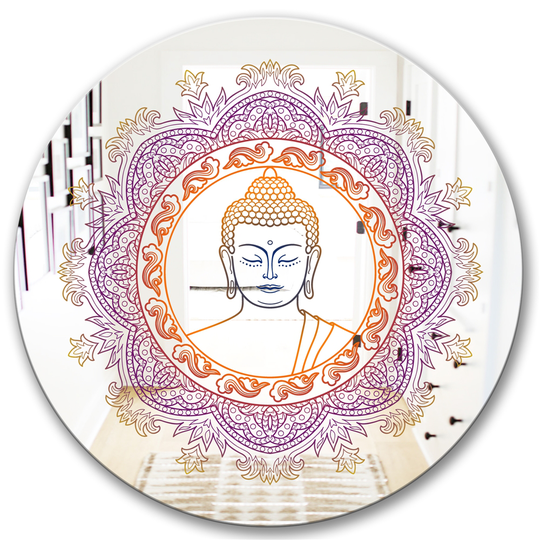 Designart Buddha Mandala Round 24-in L x 24-in W Polished Country Purple/Orange Wall Mounted Mirror