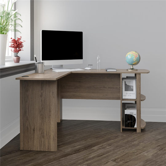 Ameriwood Home Dakota L-Shaped Desk with Bookshelves, Rustic Oak