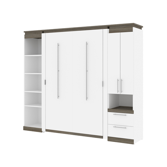 Bestar Orion Full Murphy Bed Integrated Storage - White & Walnut Grey