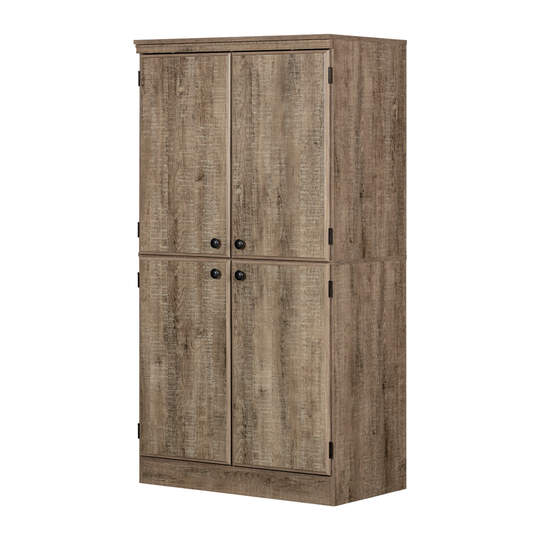 South Shore Furniture Morgan 4-Door Storage Cabinet - 4 Shelves - Weathered Oak