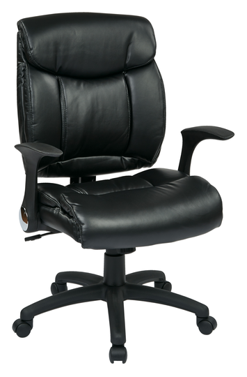 Work Smart™ 22.75-in x 20.75-in Black Faux Leather Chair with Flip Arms