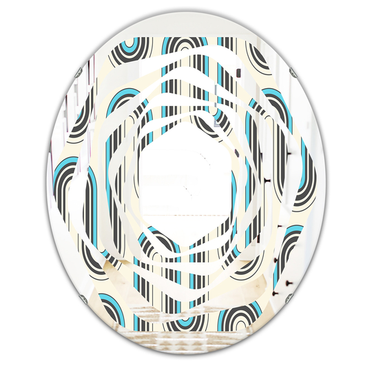 Designart Oval 31.5-in L x 23.7-in W Grey Retro Geometrical Abstract Minimal Pattern IV Polished Wall Mirror