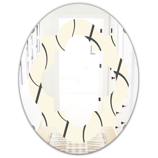 Designart 31.5-in L x 23.7-in W Oval Grey Retro Geometrical Abstract Minimal Pattern I Polished Wall Mirror