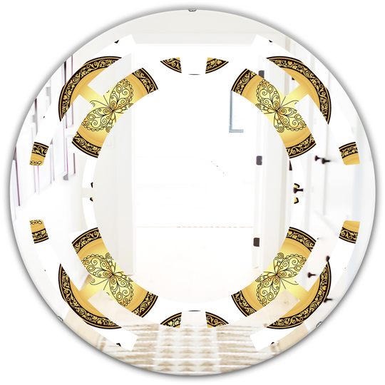 Designart 24-in x 24-in Gold and Brown Pattern with Gradient Vintage Circles Round Mirror