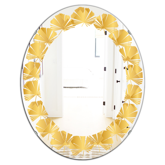 Designart 31.5-in x 23.7-in Geometric I Modern Oval Wall Mirror in Gold