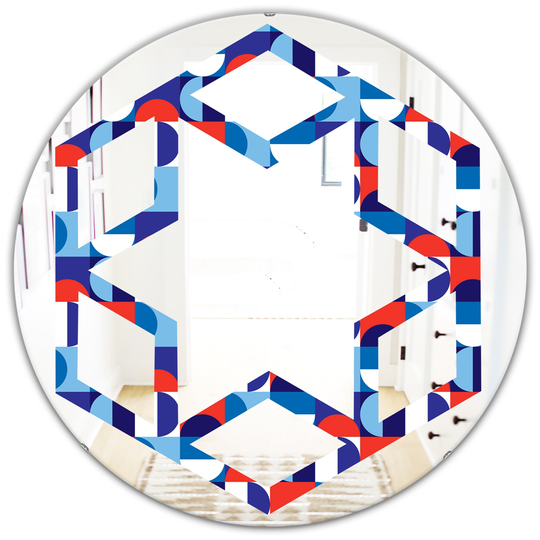 Designart 24-in x 24-in Blue/Red/White Polka Dots Modern Round Wall Mirror