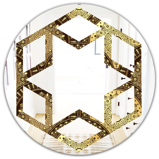 Designart 24-in x 24-in Golden Circular Pattern I Modern Round Mirror in Multi-Colour