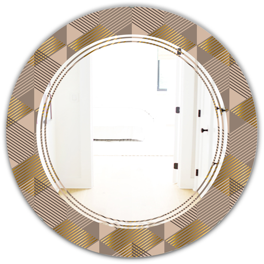 Designart Round Brown 24-in Retro Square Design VI Polished Wall Mirror