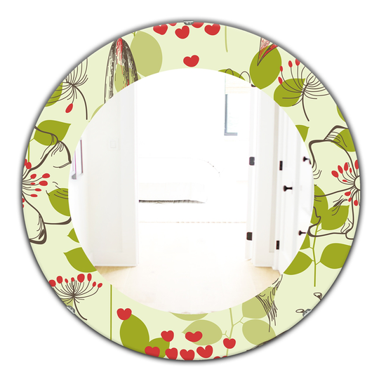 Designart Canada 24-in L x 24-in W Round Small Bird Lilies and Little Hearts Polished Wall Mirror