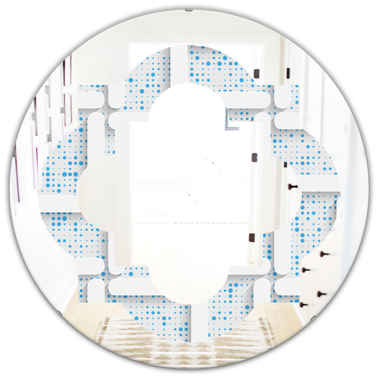 Designart Round 24-in 3D White and Light Blue Pattern I Polished Wall Mirror