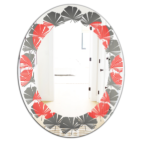 Designart Red Oval 31.5-in L x 23.7-in W Modern Circle and Line Geometric Pattern Polished Wall Mirror