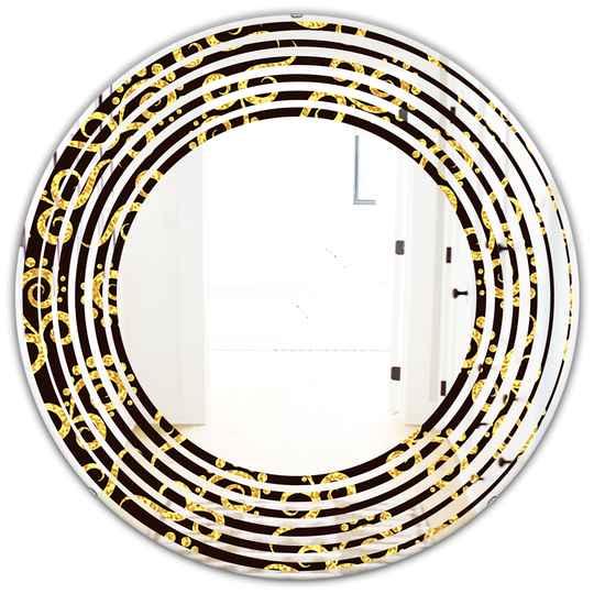 Designart Round 24-in Black and Gold Swirl II Modern Polished Wall Mirror