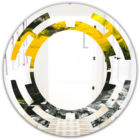 Designart Canada 24-in L x 24-in W Round Marbled Yellow and Black Modern Polished Wall Mirror