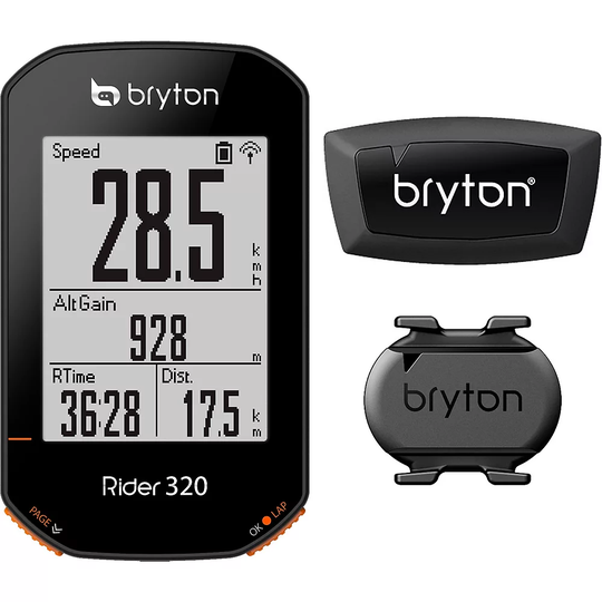 Bryton Rider 320T GPS Cycle Computer Bundle - With Cadence & HR Sensors} - Black