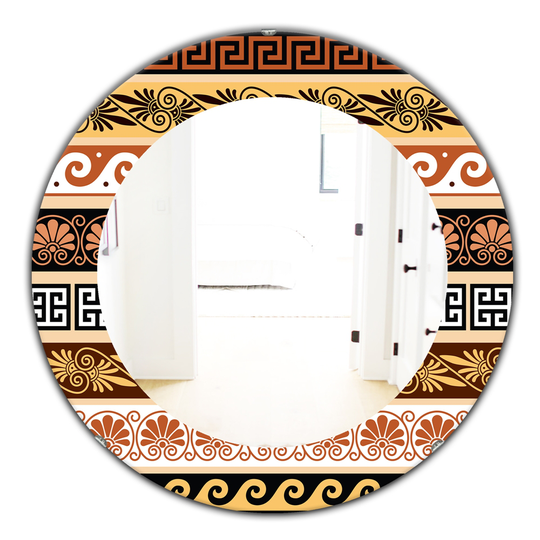 Designart Canada 24-in L x 24-in W Round Brown Ancient Patterns Polished Wall Mirror