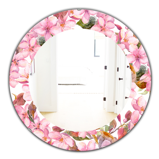 Designart Canada 24-in L x 24-in W Round Pink Blossom Flowers Polished Wall Mirror
