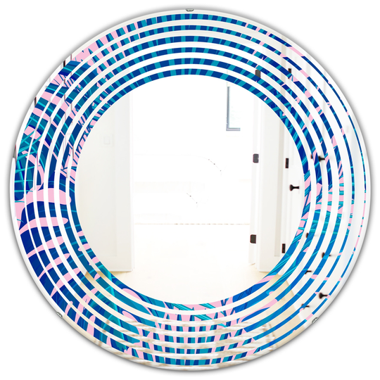 Designart 24-in Round Blue Retro Floral Pattern X Modern Polished Wall Mirror