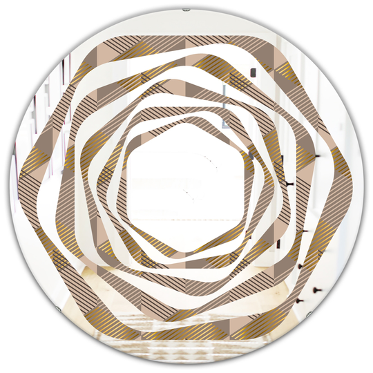 Designart Brown 24-in Round Retro Square Design VI Polished Wall Mirror