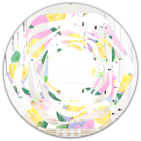 Designart 24-in x 24-in Floral Pattern with Flowers Cottage Round Mirror in Pink