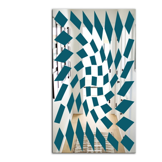 Designart Triangular Diamond Whirl 1 Rectangular 35.4-in L x 23.6-in W Polished Mid-Century Blue Wall Mounted Mirror