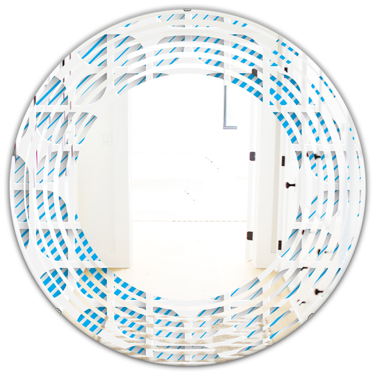 Designart 24-in Round 3D Blue and White Pattern II Modern Polished Wall Mirror