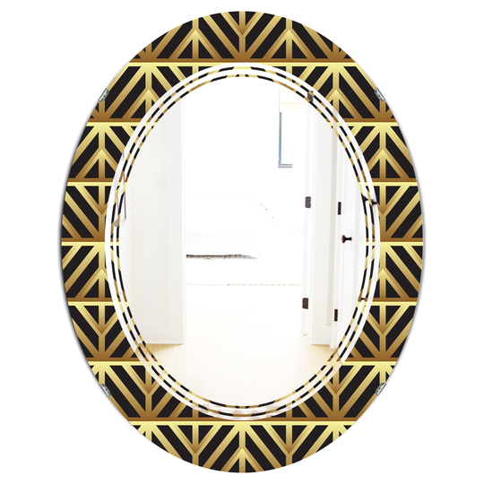 Designart 31.5-in x 23.7-in Golden Luxury Metallic Geometrics XIV Modern Oval Mirror