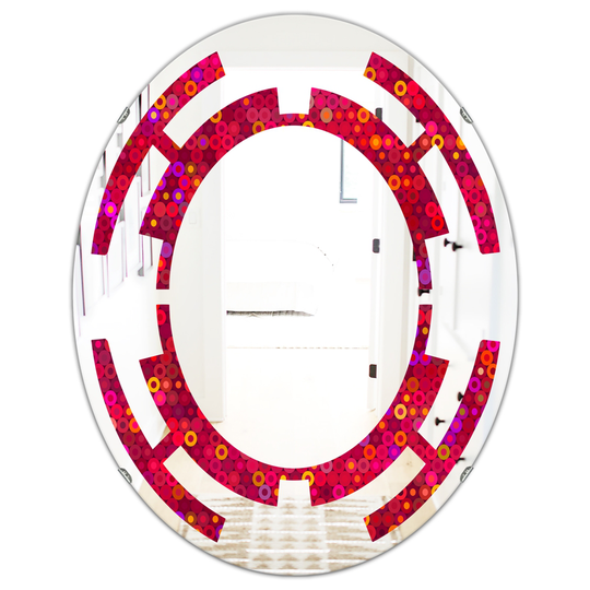 Designart 31.5-in x 23.7-in Circular Retro Design III Modern Oval Wall Mirror in Red