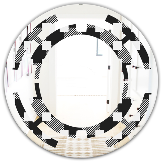 Designart 24-in x 24-in Geometric Monochrome Pattern II Modern Round Wall Mirror in Black