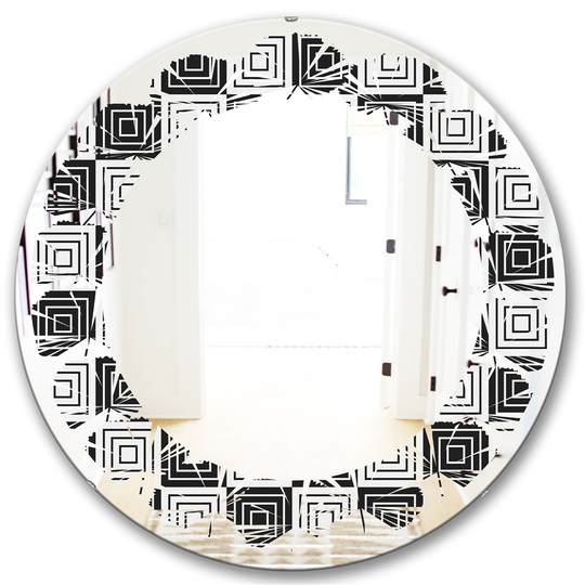 Designart 24-in x 24-in Black Monochrome Geometric Pattern XI Modern Round Wall Mirror