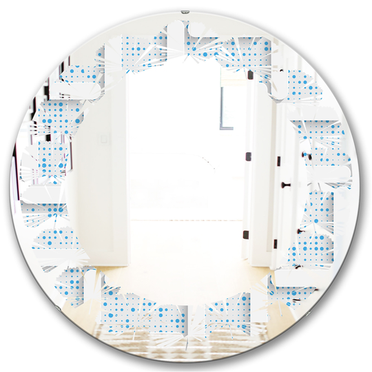 Designart 24-in Round 3D White and Light Blue Pattern I Modern Polished Wall Mirror