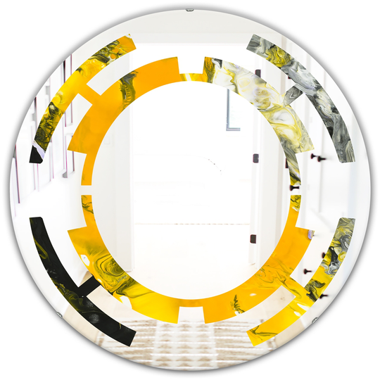 Designart Canada Round 24-in L x 24-in W Round Yellow and Black Marble Modern Polished Wall Mirror