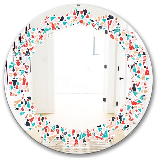 Designart Round Multicolour 24-in Retro Abstract Pattern Design II Polished Wall Mirror