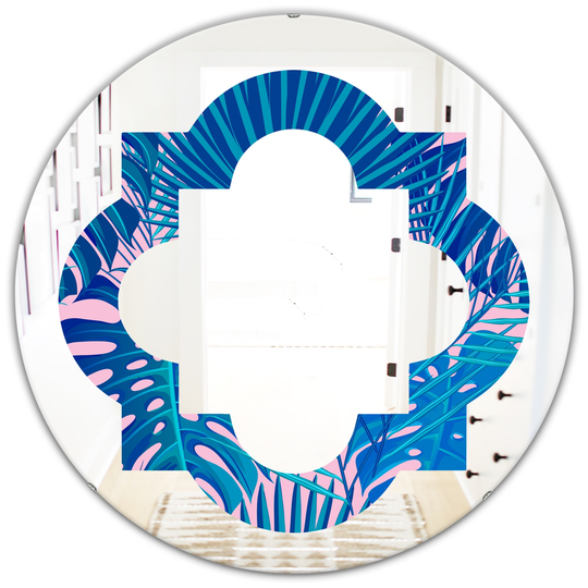 Designart 24-in Round Blue Retro Floral Pattern X Polished Wall Mirror