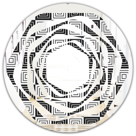 Designart 24-in x 24-in Monochrome Geometric Pattern XI Modern Round Mirror - Black