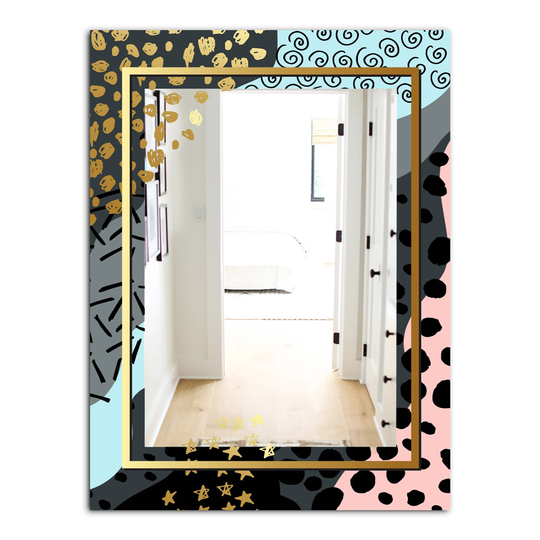 Designart Playful Gold 8 Rectangular 35.4-in L x 23.6-in W Polished Glam Wall Mounted Mirror