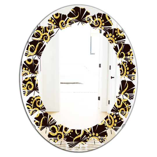 Designart 31.5-in L x 23.7-in W Oval Black and Gold Swirl II Modern Polished Wall Mirror