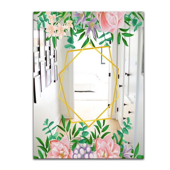 Designart Efflorescent Gold Pink 9 Rectangular 35.4-in L x 23.6-in W Polished Country Wall Mounted Mirror