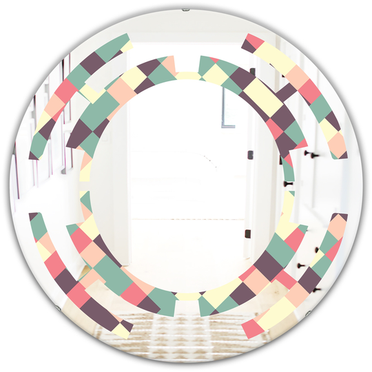 Designart 24-in x 24-in Retro Square Design IV Modern Round Mirror - Multi-Colour