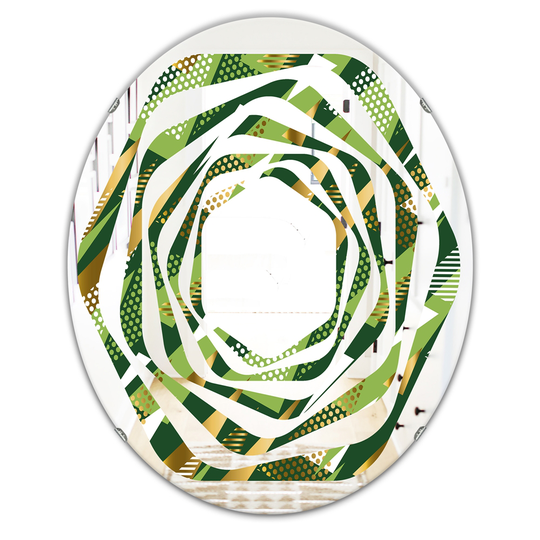 Designart 31.5-in Triangular Gold and Green Design I Modern Oval Mirror