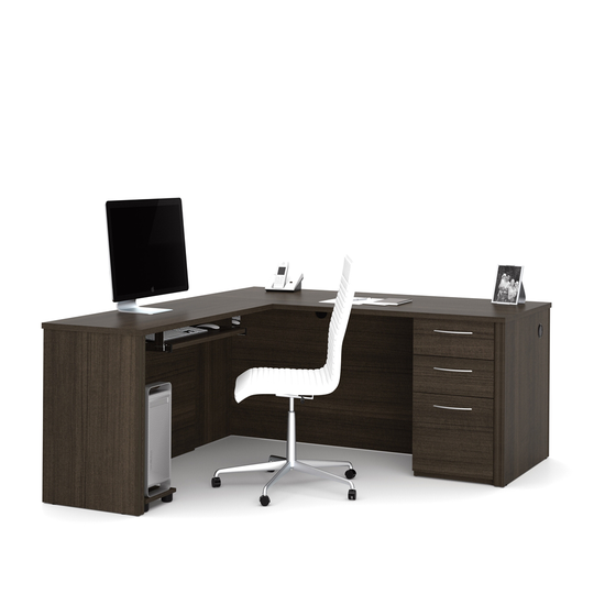 Bestar Embassy Dark Chocolate 66-in L-Shaped Desk with Pedestal