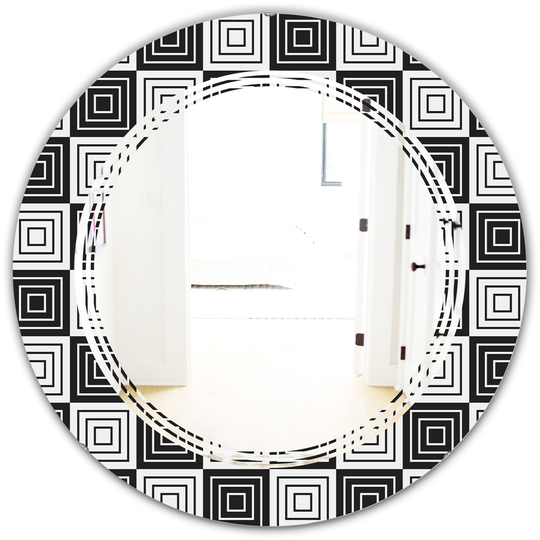 Designart Monochrome Geometric Pattern XI Modern Round Mirror in Black
