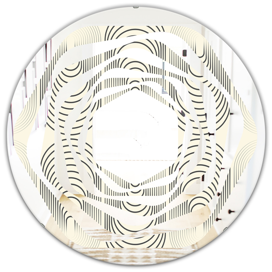 Designart 24-in Round Grey Monochrome Geometric Pattern X Polished Wall Mirror