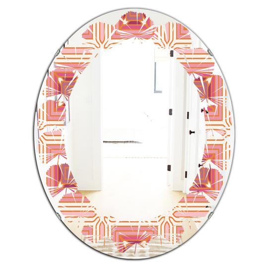 Designart 31.5-in x 23.7-in Pink Geometric Retro Design II Modern Oval Wall Mirror