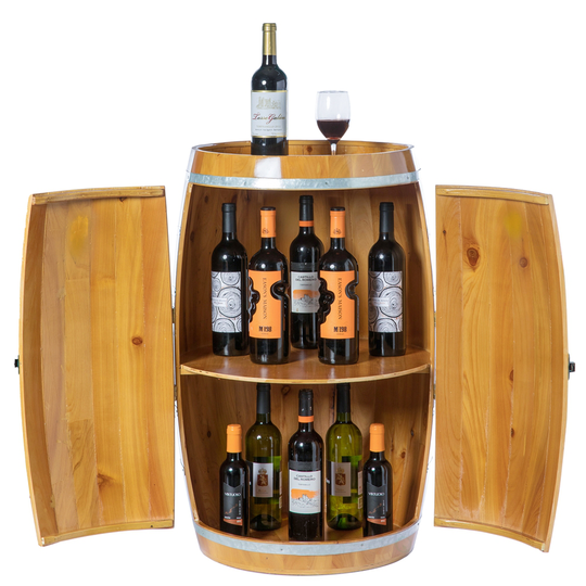 Vintiquewise 10-Bottle Wooden Brown Barrel-Shaped Wine Cabinet