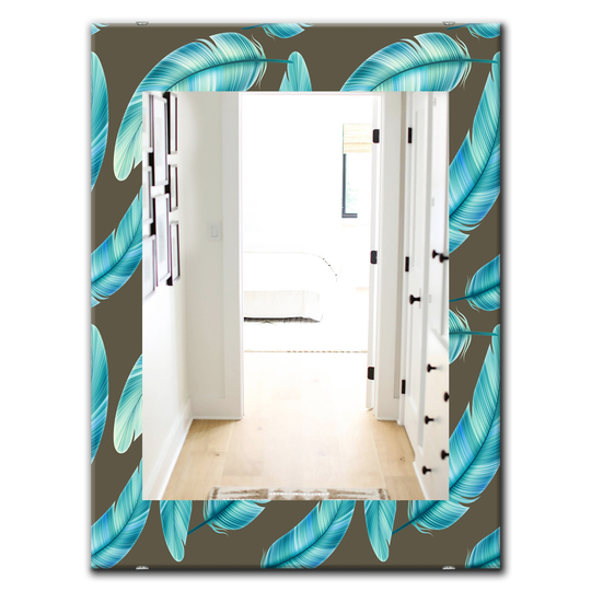 Designart 35.4-in x 23.6-in Blue Feathers Mirror