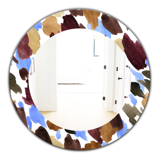 Designart Canada 24-in L x 24-in W Round Burgundy Blue and Brown Leopard Polished Wall Mirror