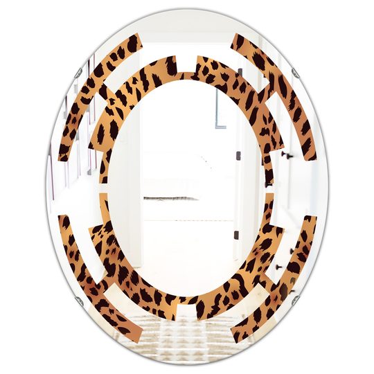 Designart 31.5-in x 23.7-in Leopard Fur Safari III Modern/Oval Wall Mirror - Brown