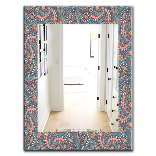 Designart 35.4-in x 23.6-in Paisley Bohemian and Eclectic Mirror in Blue